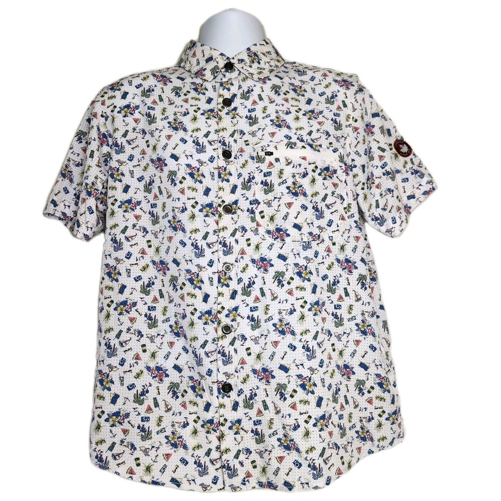Canada Weather Gear Button Up Shirt Mens Small White Tropical Beach‎ Print